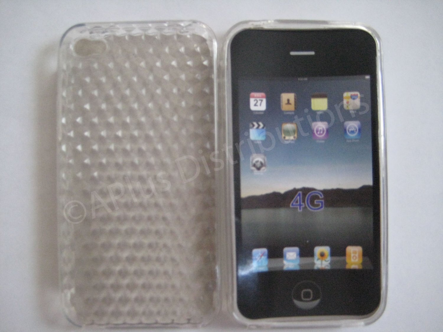 New Clear Diamond Cut Pattern TPU Cover For iPhone 4 - (0016)