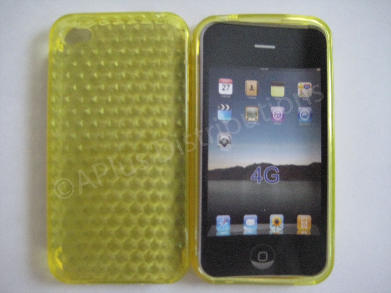 New Yellow Diamond Cut Pattern TPU Cover For iPhone 4 - (0075)