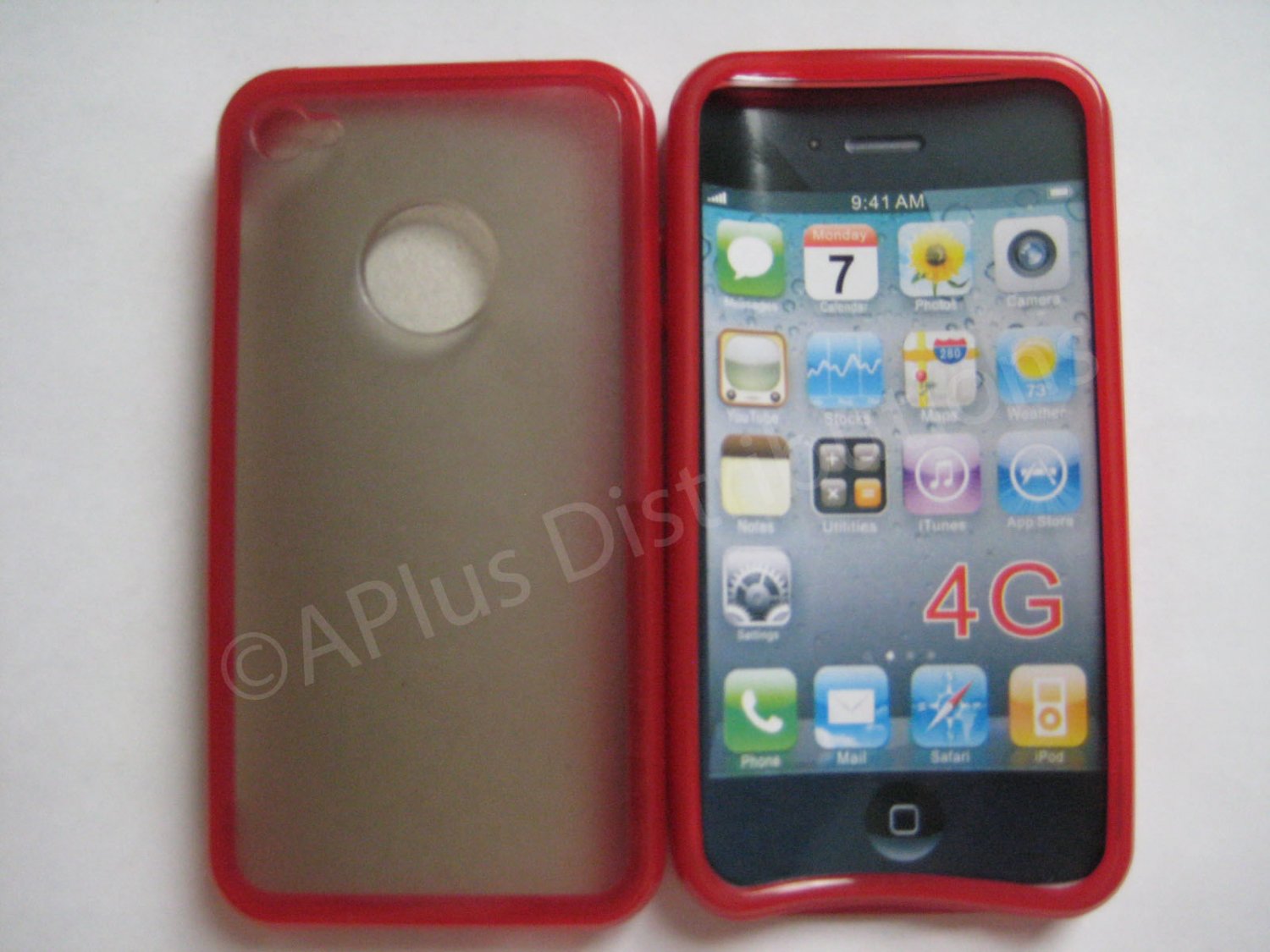 New Red Tpu/Soft Combo Design TPU Cover For iPhone 4 - (0058)