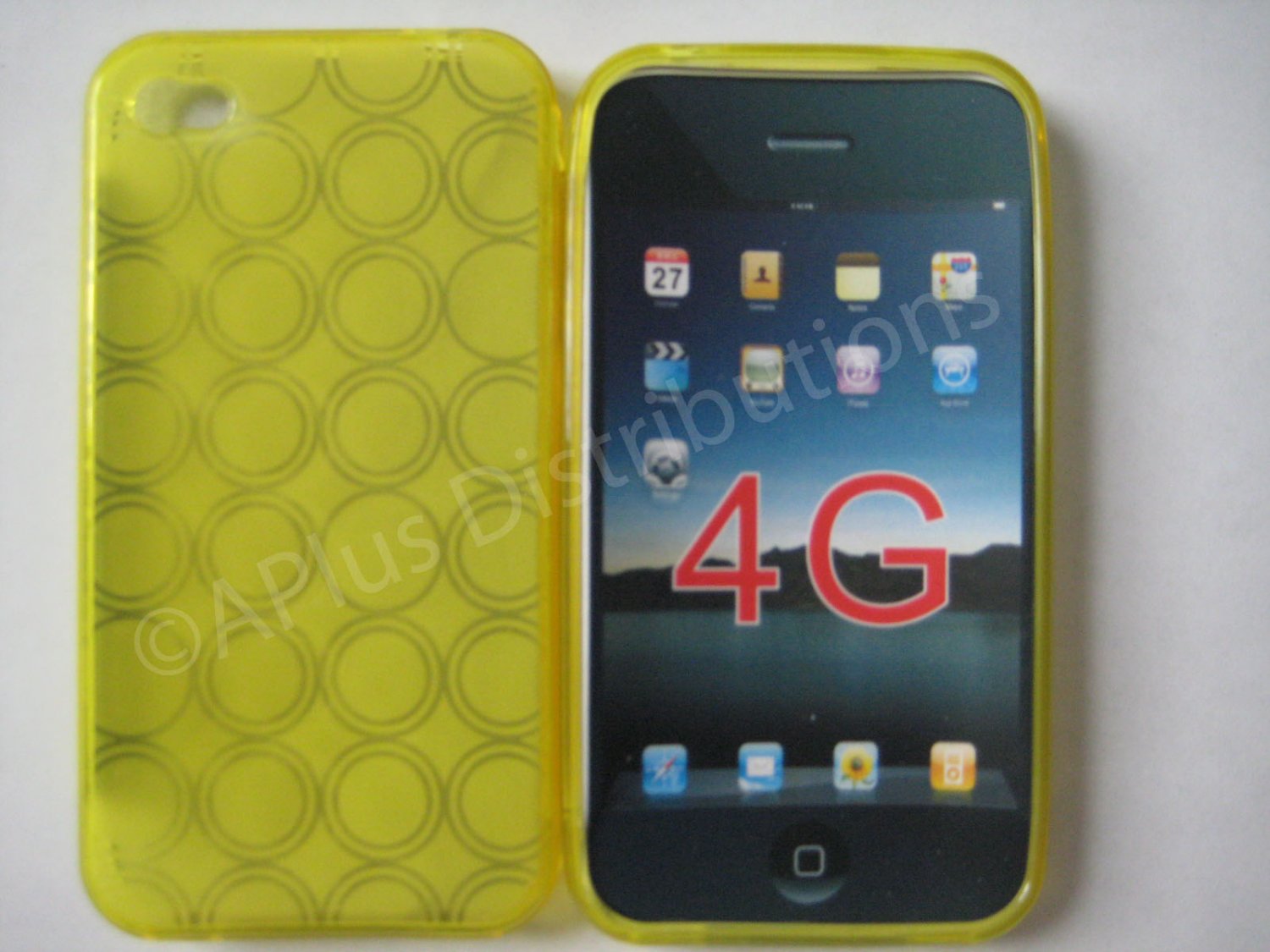 New Yellow Transparent Multi-Circles Design TPU Cover For iPhone 4 - (0041)