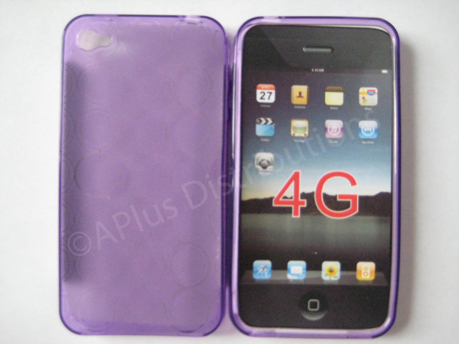 New Purple Transparent Multi-Circles Design TPU Cover For iPhone 4 - (0098)