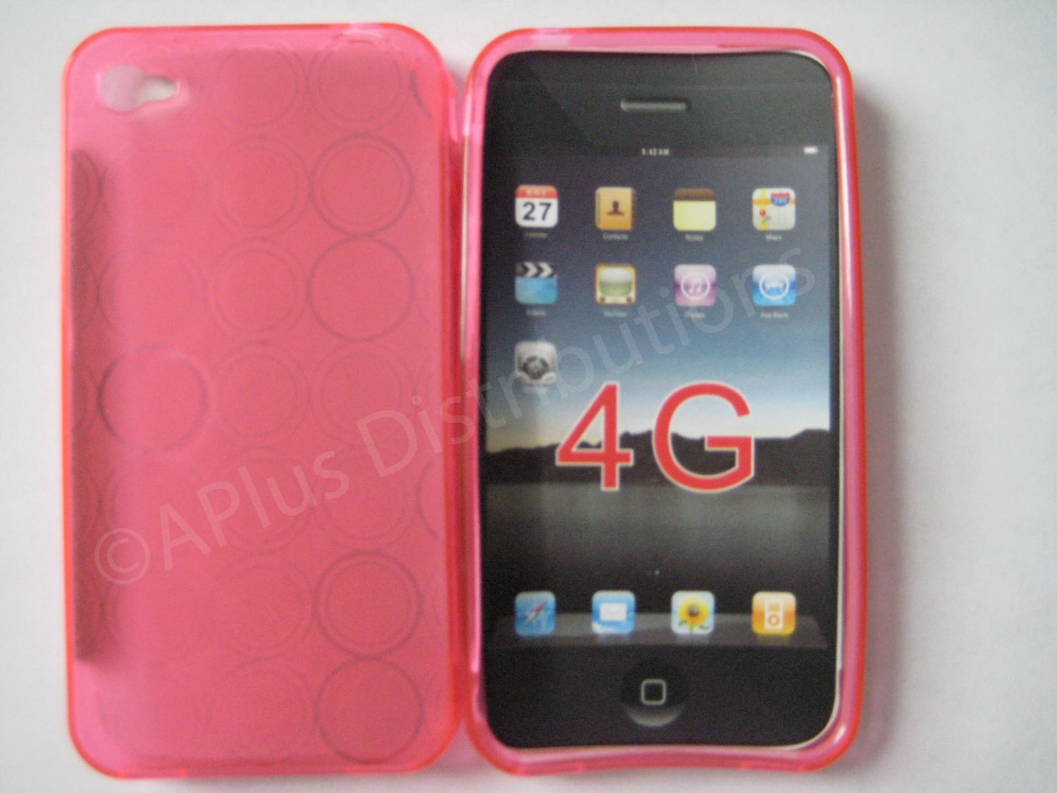 New Pink Transparent Multi-Circles Design TPU Cover For iPhone 4 - (0036)