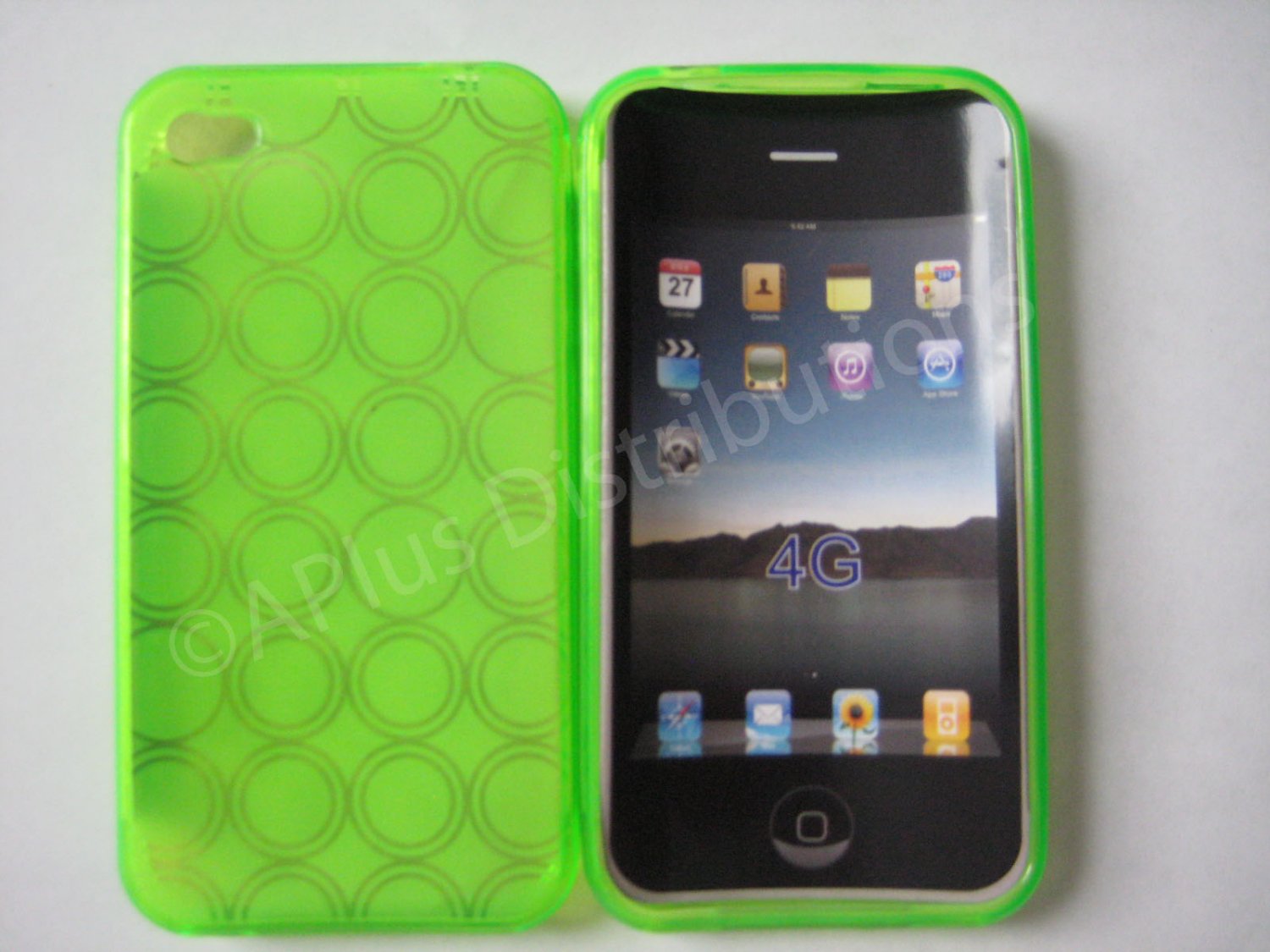 New Green Transparent Multi-Circles Design TPU Cover For iPhone 4 - (0035)