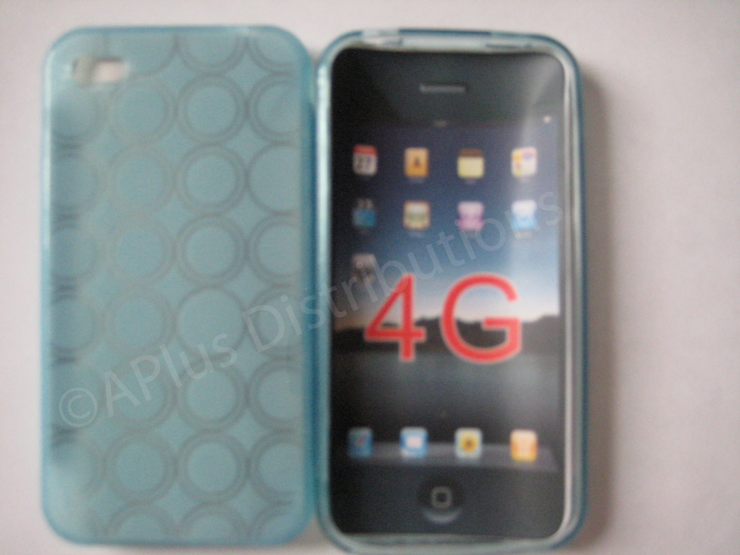 New Light Blue Transparent Multi-Circles Design TPU Cover For iPhone 4 - (0043)