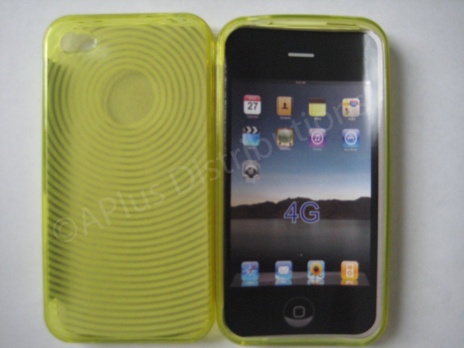 New Yellow Transparent Thumb Print Design TPU Cover For iPhone 4 - (0080)