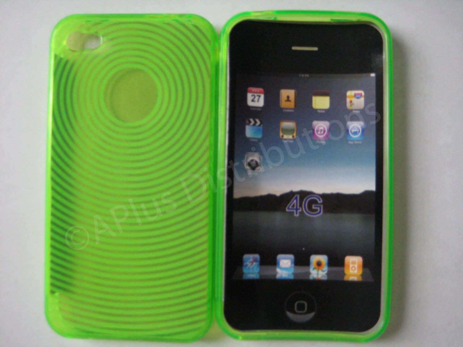 New Lime Green Transparent Thumb Print Design TPU Cover For iPhone 4 - (0079)