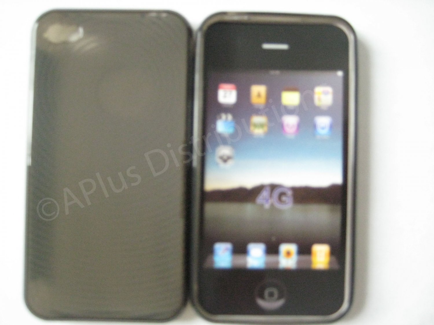 New Black Transparent Thumb Print Design TPU Cover For iPhone 4 - (0022)