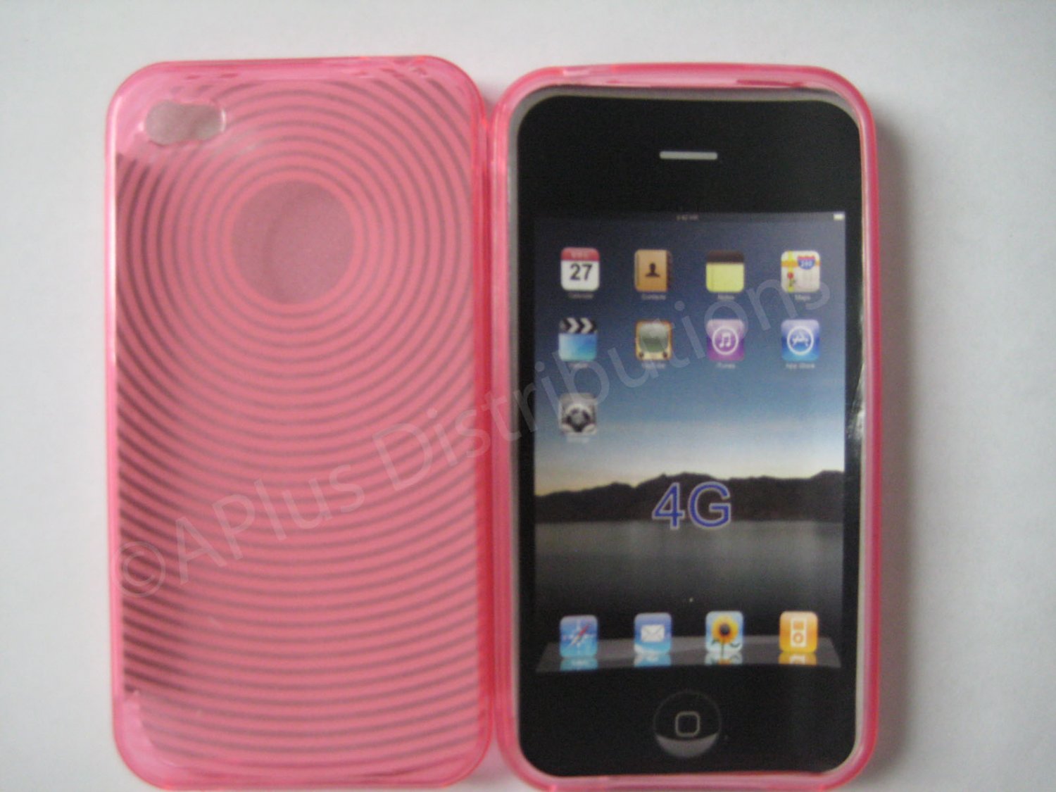 New Pink Transparent Thumb Print Design TPU Cover For iPhone 4 - (0021)