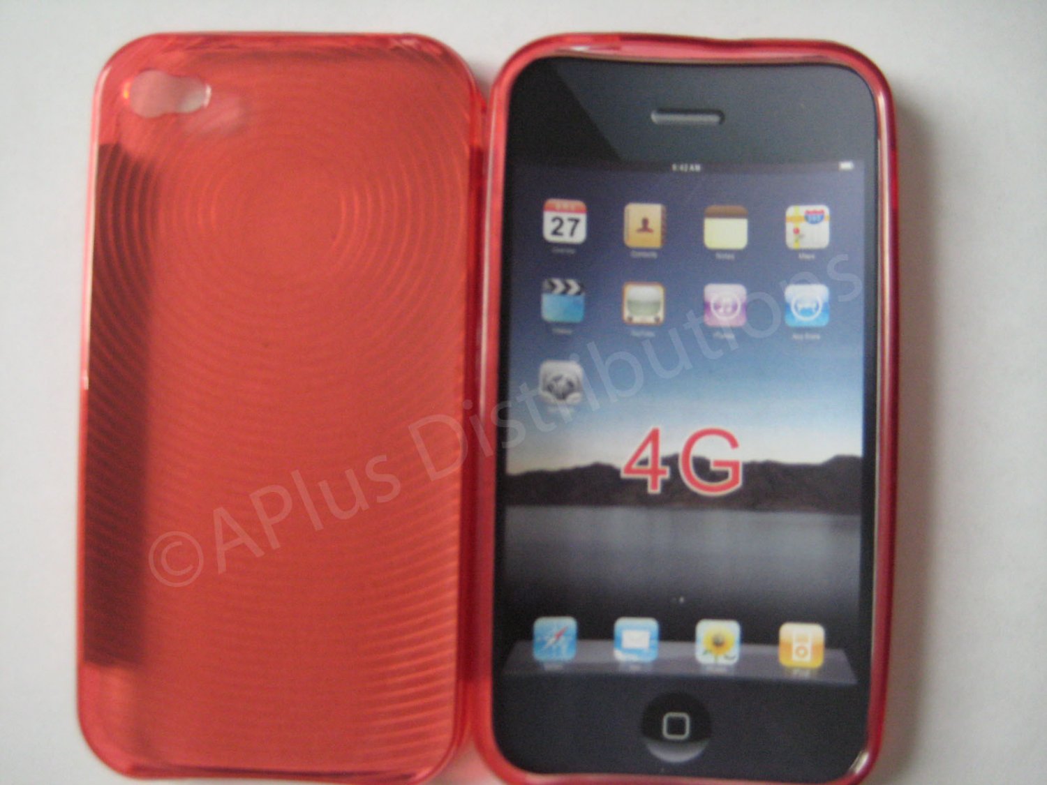 New Red Transparent Thumb Print Design TPU Cover For iPhone 4 - (0020)