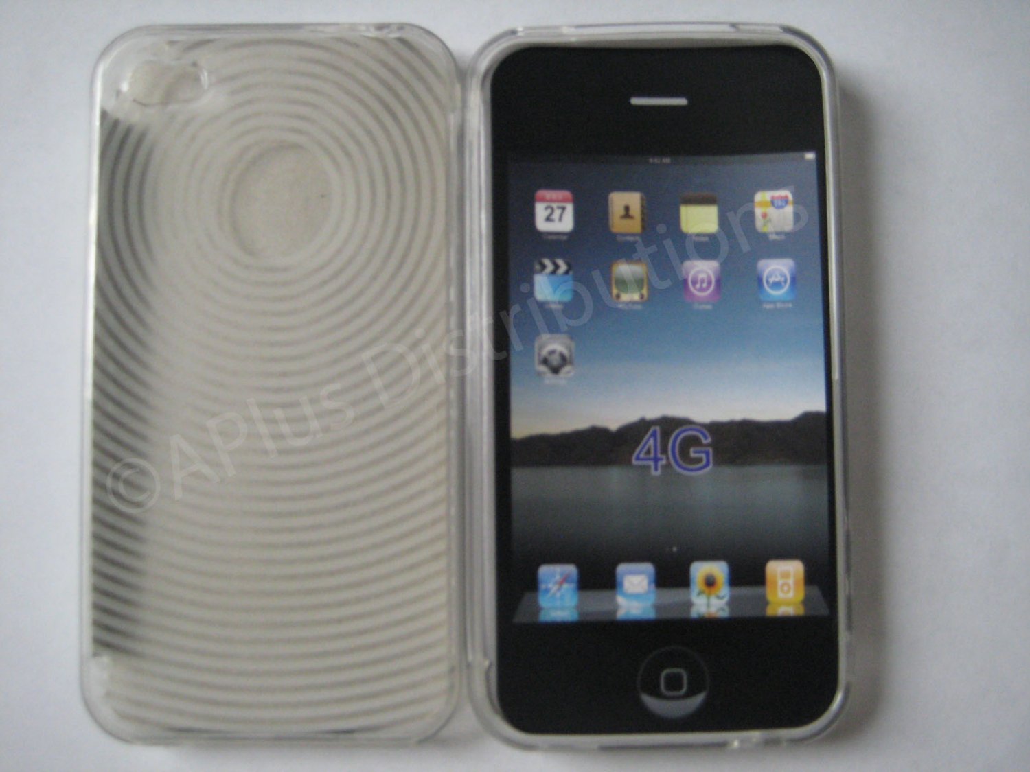 New Clear Transparent Thumb Print Design TPU Cover For iPhone 4 - (0019)