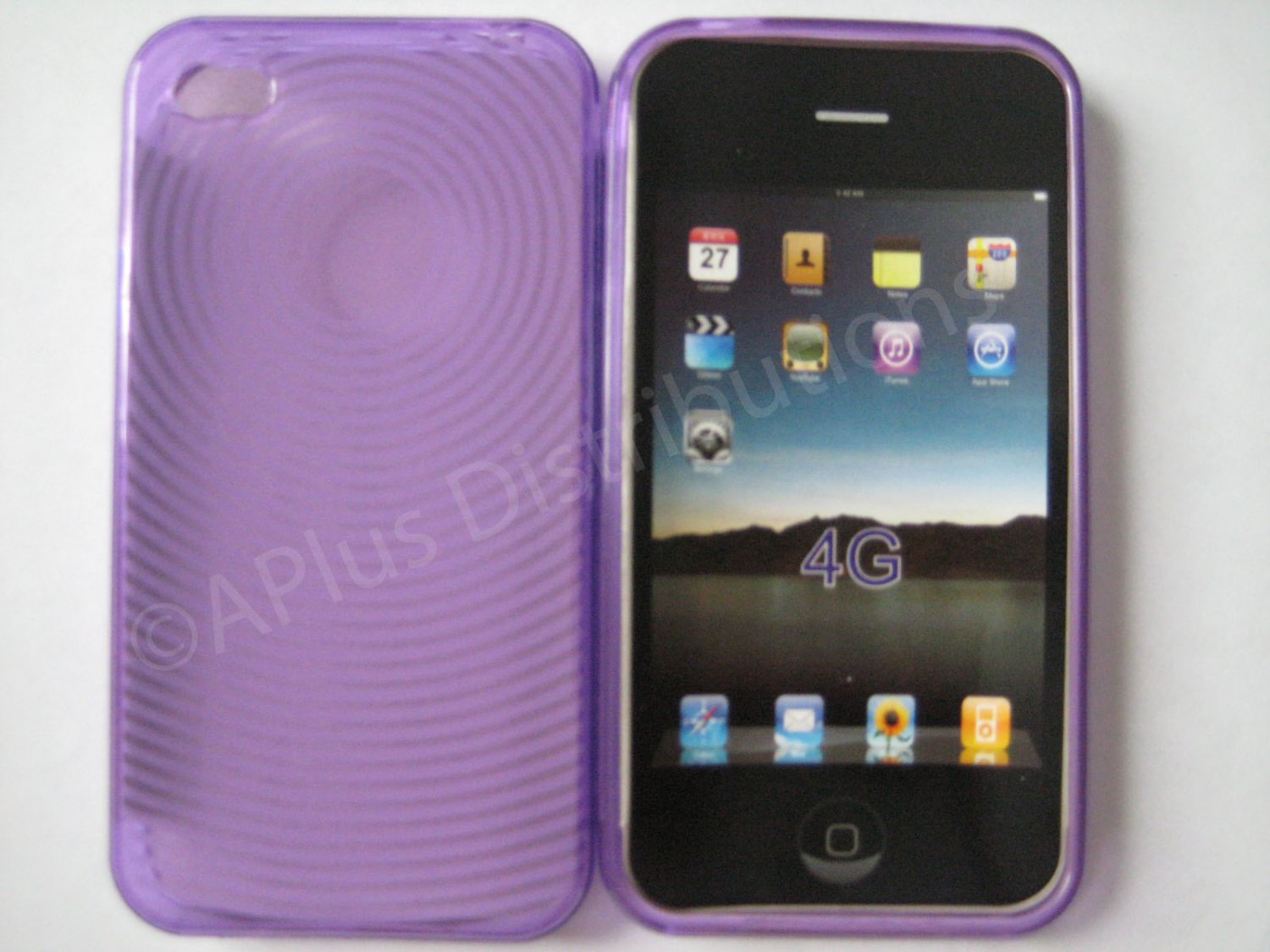 New Purple Transparent Thumb Print Design TPU Cover For iPhone 4 - (0018)