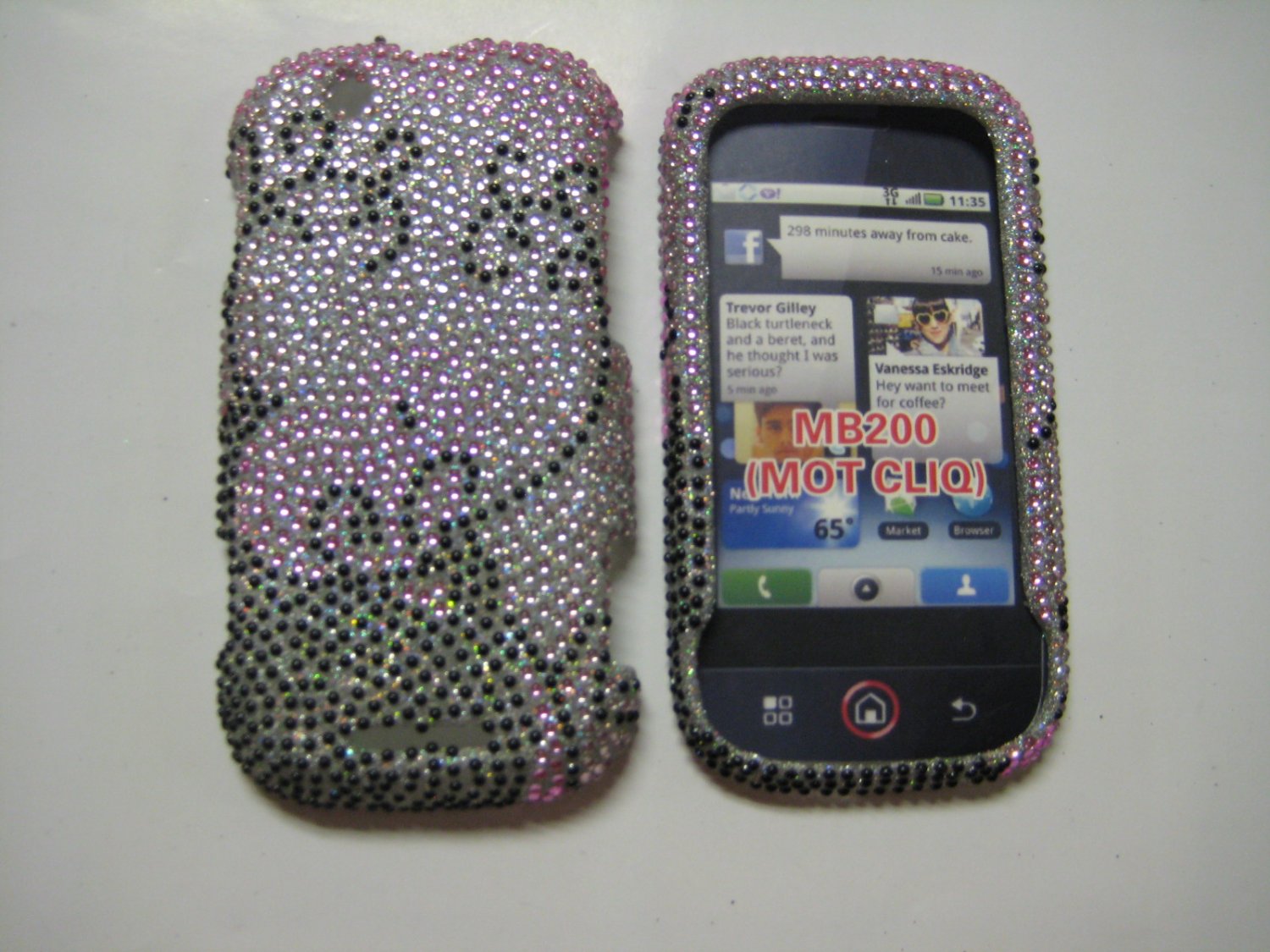 New Black Swirl Design Bling Diamond Case For Motorola Cliq MB200 - (0007)
