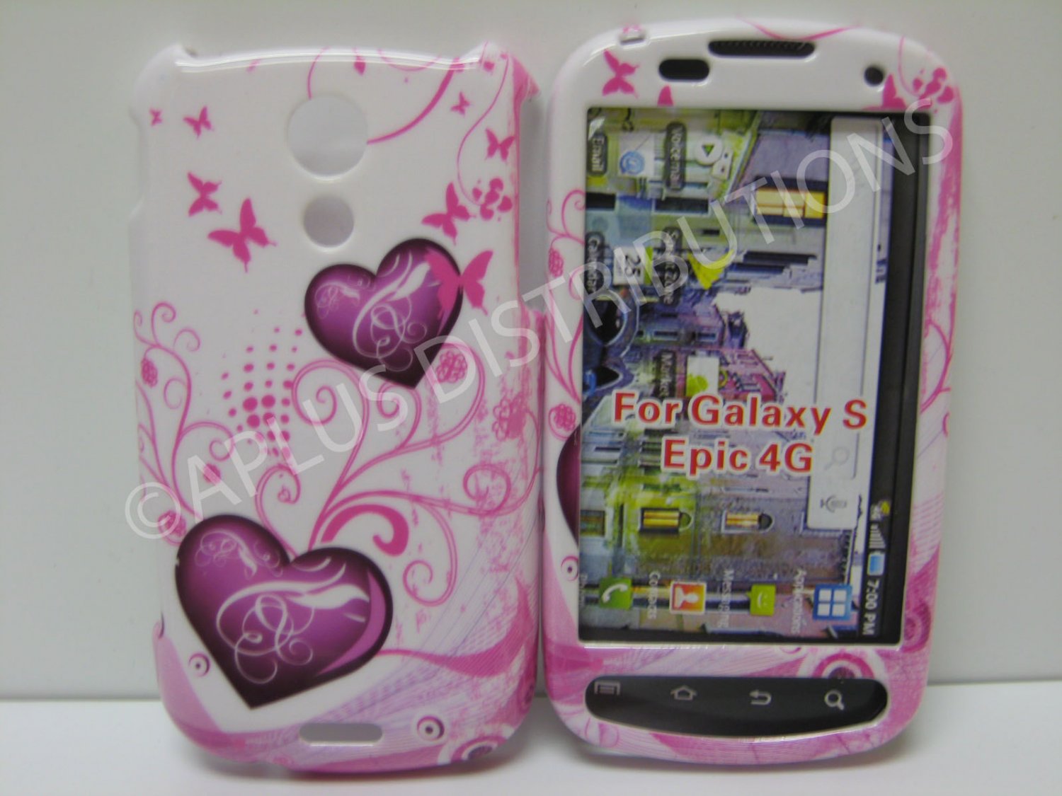 New Pink Two Heart Hard Protective Cover For Samsung Epic 4G - (0030)