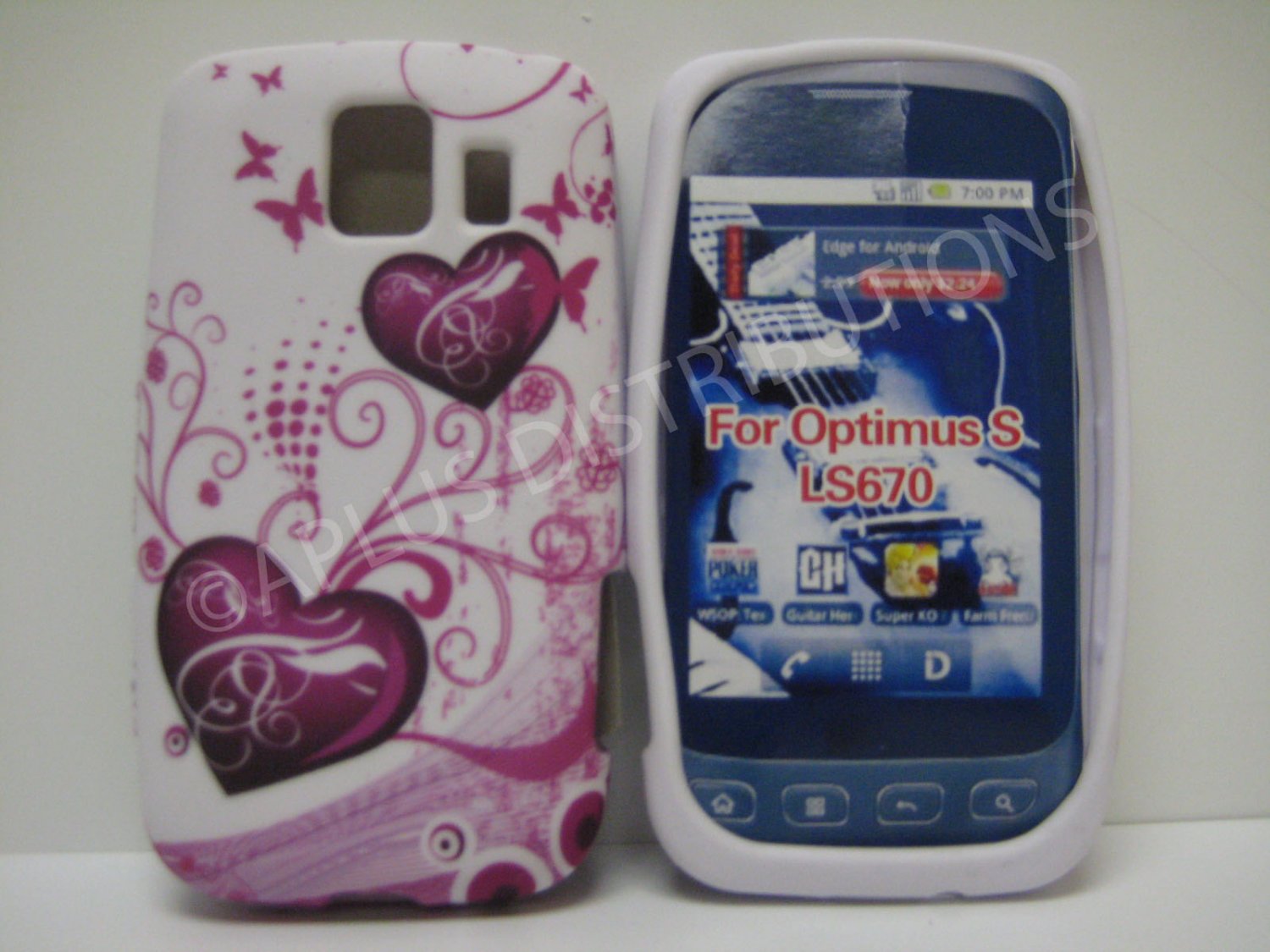 New Pink Two Heart Design TPU Cover For LG Optimus S LS670 - (0020)