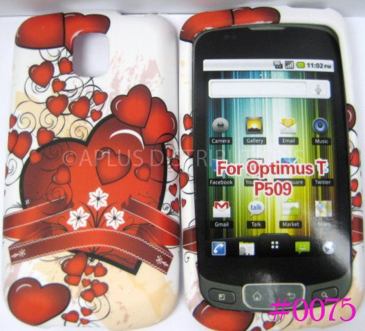 New Red Ribbon Hearts Design Hard Protective Cover For LG Optimus T P509 - (0075)
