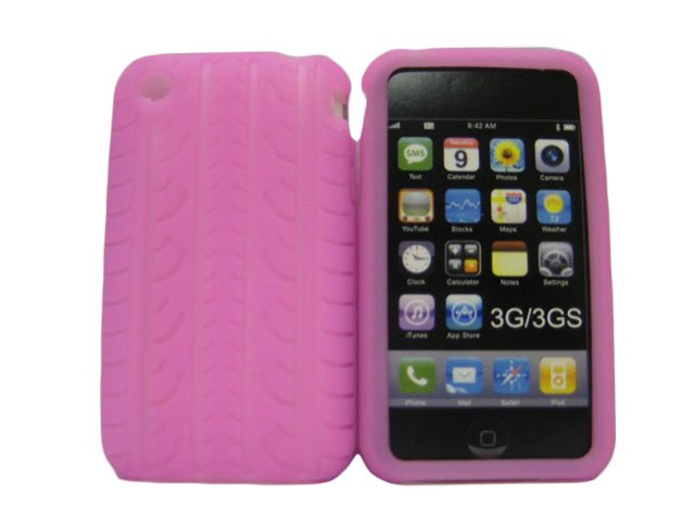 New Neon Pink Tire Print Pattern Silicone Cover For iPhone 3G 3GS - (0195)