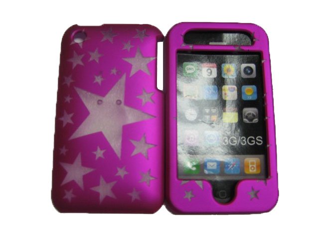 New Hot Pink Transparent Stars Design Hard Protective Cover For iPhone 3G 3GS - (0108)