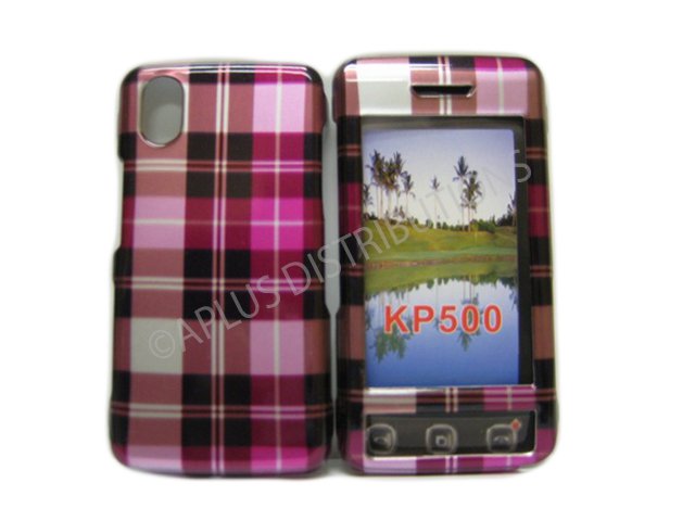 New Light Pink Plaid Pattern Hard Protective Cover For LG Cookie Kp500 - (0050)