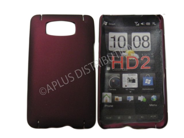 New Maroon Solid Color Hard Rubberized Case Cover For HTC HD 2