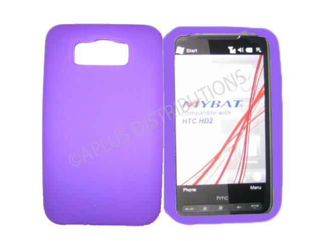 New Purple Solid Color Silicone Skin Case For HTC HD 2