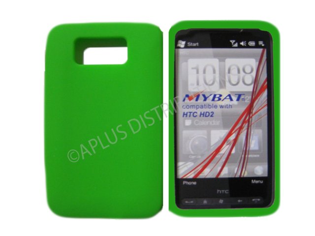 New Lime Green Solid Color Silicone Skin Case For HTC HD 2