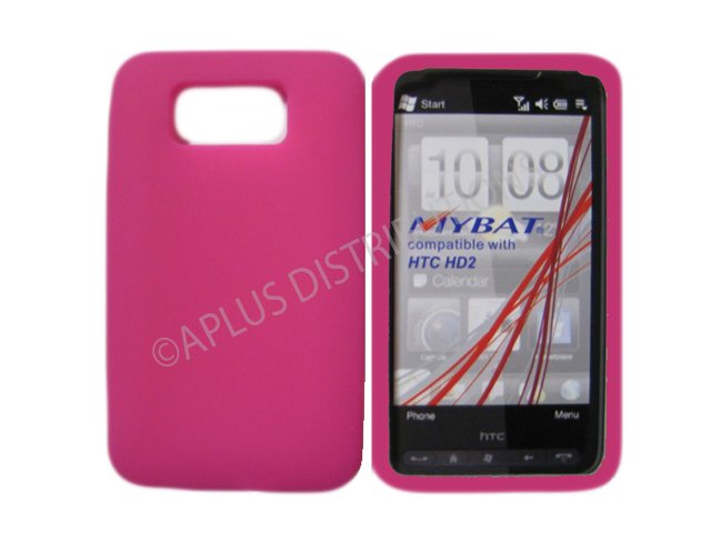New Hot Pink Solid Color Silicone Skin Case For HTC HD 2