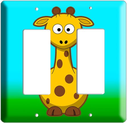 CUTE GIRAFFE KIDS ROOM DECO ROCKER DOUBLE LIGHT WALL SWITCH PLATE