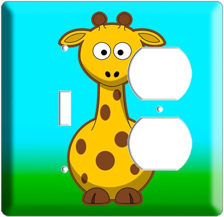 CUTE GIRAFFE KIDS ROOM DECOR DECO ROCKER ELECTRICAL 4 HOLE OUTLET AND LIGHT SWITCH WALL PLATE COVER