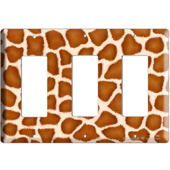 GIRAFFE SKIN ANIMAL PRINTS KIDS ROOM DECO ROCKER TRIPLE LIGHT SWITCH PLATE