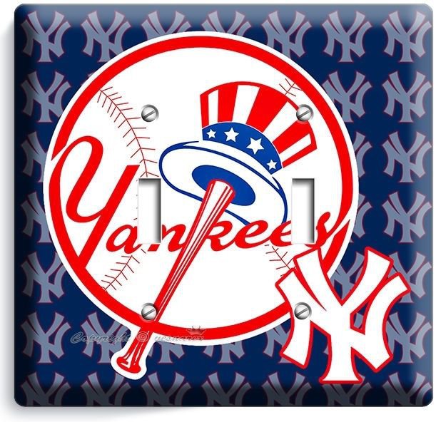 BASEBALL NEW YORK YANKEES TEAM LOGO DOUBLE LIGHT SWITCH GAME TV ROOM HOME DECOR