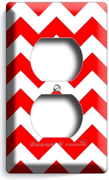 RED CHEVRON ZIG ZAG PATTERN DUPLEX OUTLET WALL PLATE COVER HOME KIDS ROOM DECOR