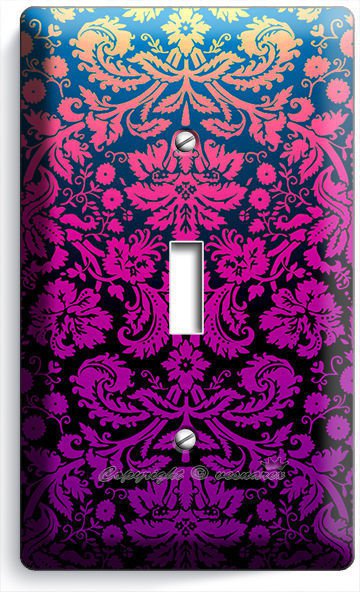 DAMASK PURPLE LUXURY ORNAMENT SINGLE LIGHT SWITCH WALL PLATE COVER MODERN DECOR