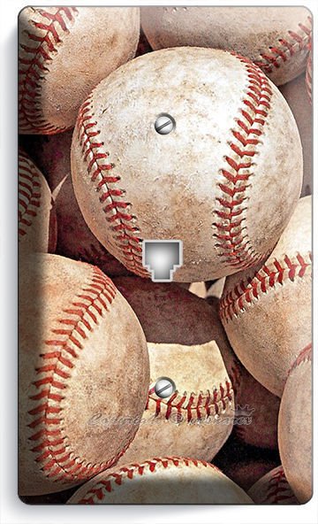 WORN OUT OLD RUSTIC BASEBALL BALLS TELEPHONE PHONE JACK PLATE BOYS ROOM DECOR