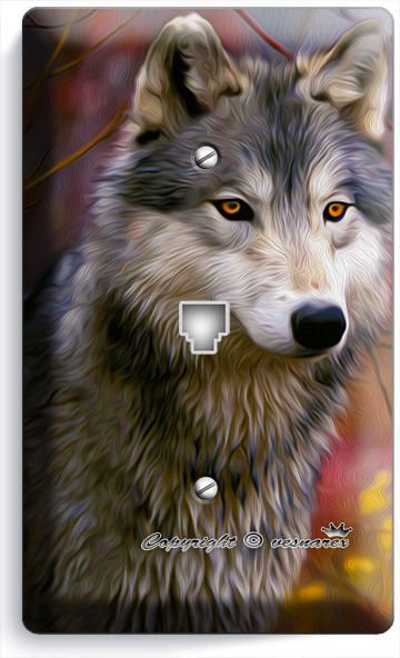 GRAY WOLF WOODS FOREST PHONE JACK TELEPHONE WALL PLATE COVER HOME BEDROOM DECOR