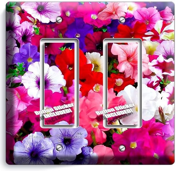 PETUNIA COLORFUL GARDEN FLOWERS VARIETY DOUBLE GFI LIGHT SWITCH WALL PLATE COVER
