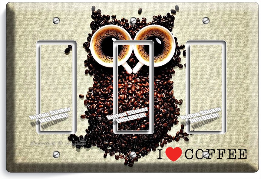 I LOVE HEART COFFEE BEANS OWL TRIPLE GFCI LIGHT SWITCH PLATE COVER HOUSE DECOR