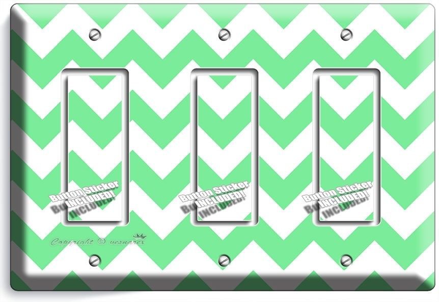 CHEVRON LITE GREEN STRIPES PASTEL TRIPLE GFI LIGHT SWITCH WALL PLATE COVER DECOR