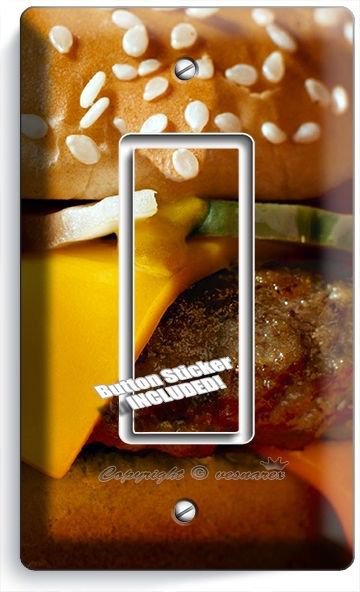 CHEESEBURGER BEEF BURGER SINGLE GFCI LIGHT SWITCH WALL PLATE COVER KITCHEN DECOR