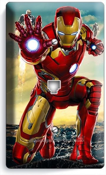 IRONMAN SUPERHERO PHONE JACK TELEPHONE WALL PLATE COVER BOYS BEDROOM IRON MAN TV