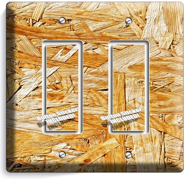 RUSTIC ROUGH PLYWOOD WOOD DESIGN DOUBLE GFI LIGHT SWITCH WALL PLATE KITCHEN ROOM