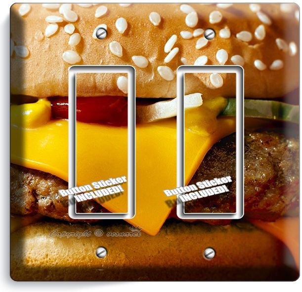 CHEESEBURGER BEEF BURGER DOUBLE GFCI LIGHT SWITCH WALL PLATE COVER KITCHEN DECOR