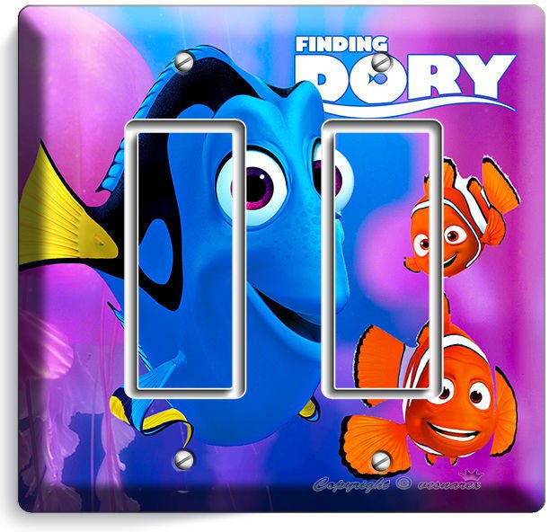 FINDING DORY PINK JELLYFISH NEMO DOUBLE GFCI LIGHT SWITCH WALL PLATE KIDS ROOM