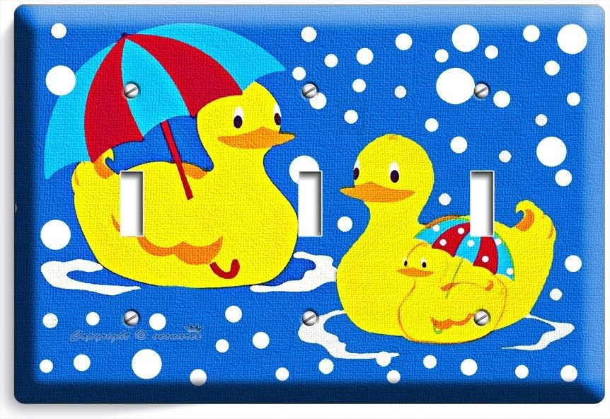 RUBBER DUCK SWIMMING UMBRELLA DUCK TRIPLE LIGHT SWITCH WALL PLATE COVER BATHROOM