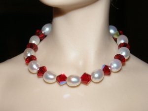 Red and White Necklace set