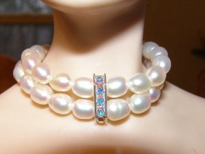 Double Pearl Strand with Swarovski Bar Centerpiece