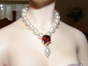 Genuine Garnet & Pearl Drop Necklace Set