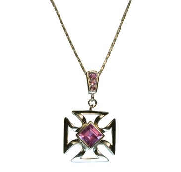 silver pendant 18k gold plated natural Amethyst