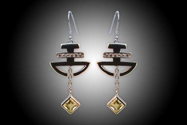 Egyptian silver earring 18k gold plated with Natural white Toapz and lemon quartz