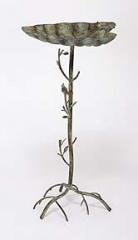 RUSTIC GREEN LEAF METAL BIRD BATH/ FEEDER 31"H,15"W