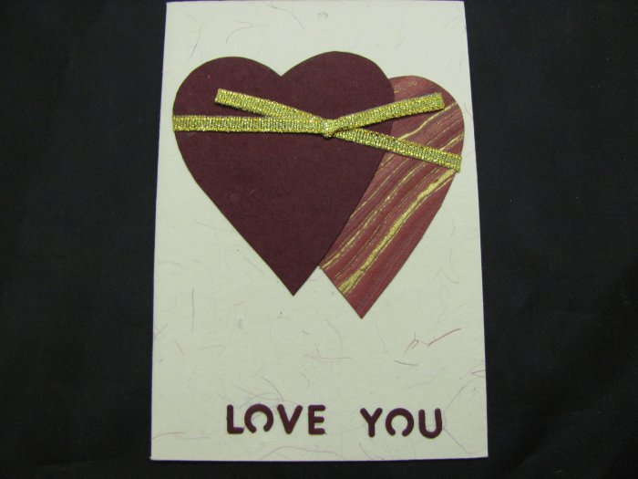 (HRT 31) "Love You", Maroon Hearts Handmade Greeting Card